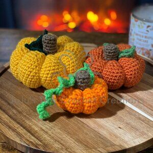 Set of Three Handmade Crocheted Pumpkin Decorations - Fall - Autumn Decor